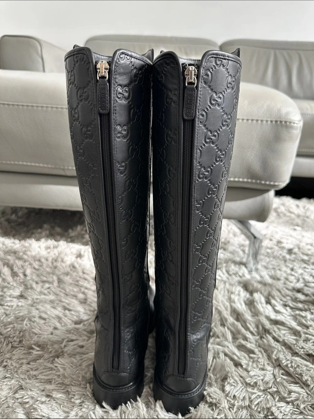 Gucci Black Embossed Leather Over-the-Knee Boots